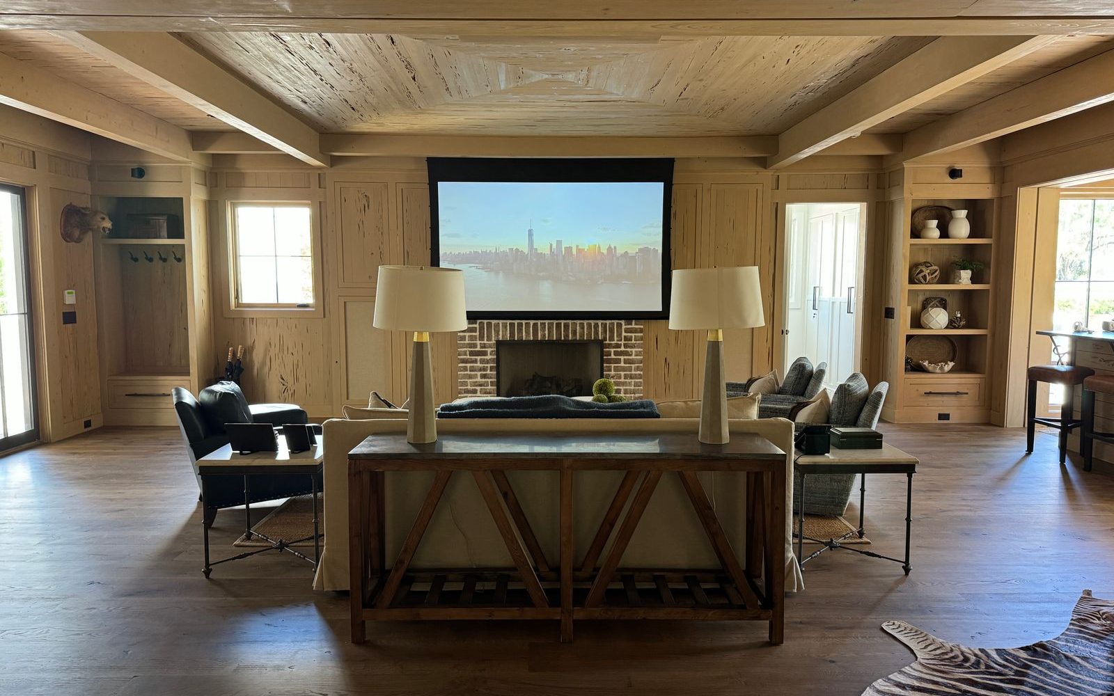 Finished basement home theater lounge